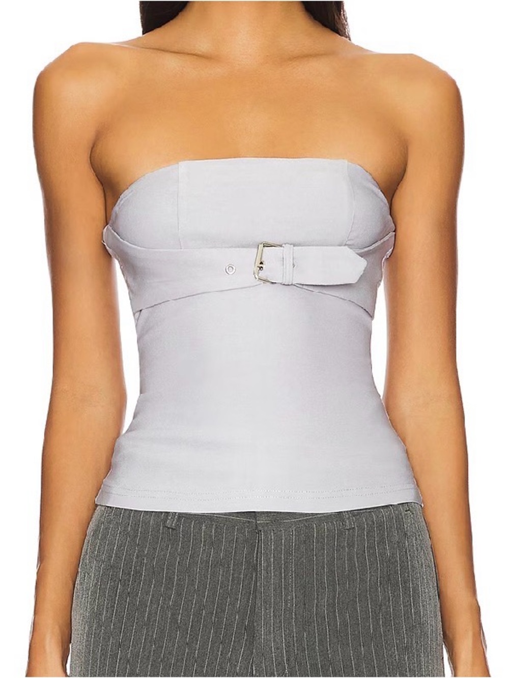 superdown Light Gray Strapless Belted Tube Top